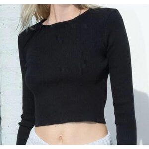Brandy Melville Black Ribbed Long Sleeve Crop Top Women's Size Small